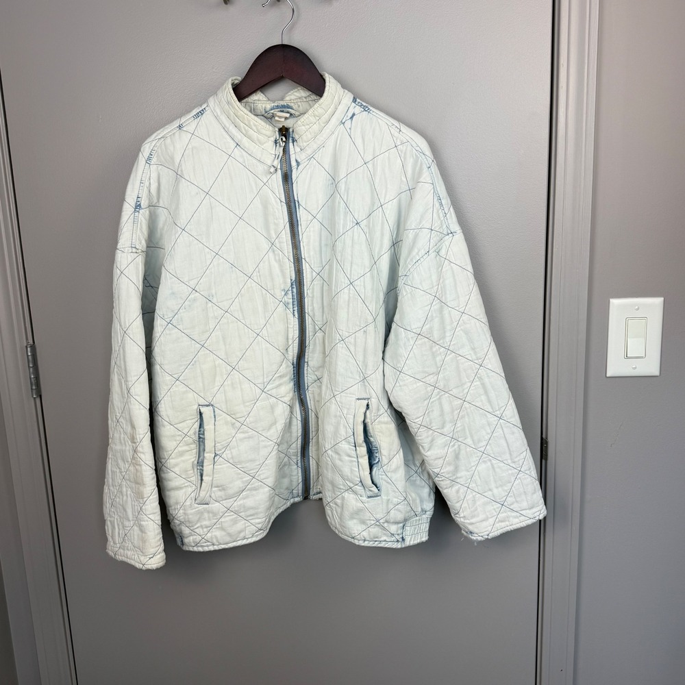 Gap Quilted‎ Transitional Jacket Indigo Chambray Acid Wash XXL